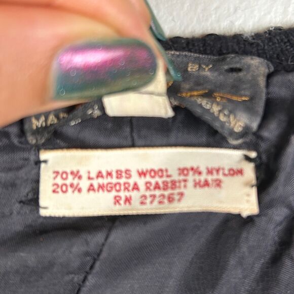 Cyn Les Vintage 1950's Lambs Wool & Angora Sequin Beaded Knit Cardigan Black 40 - Picture 10 of 15